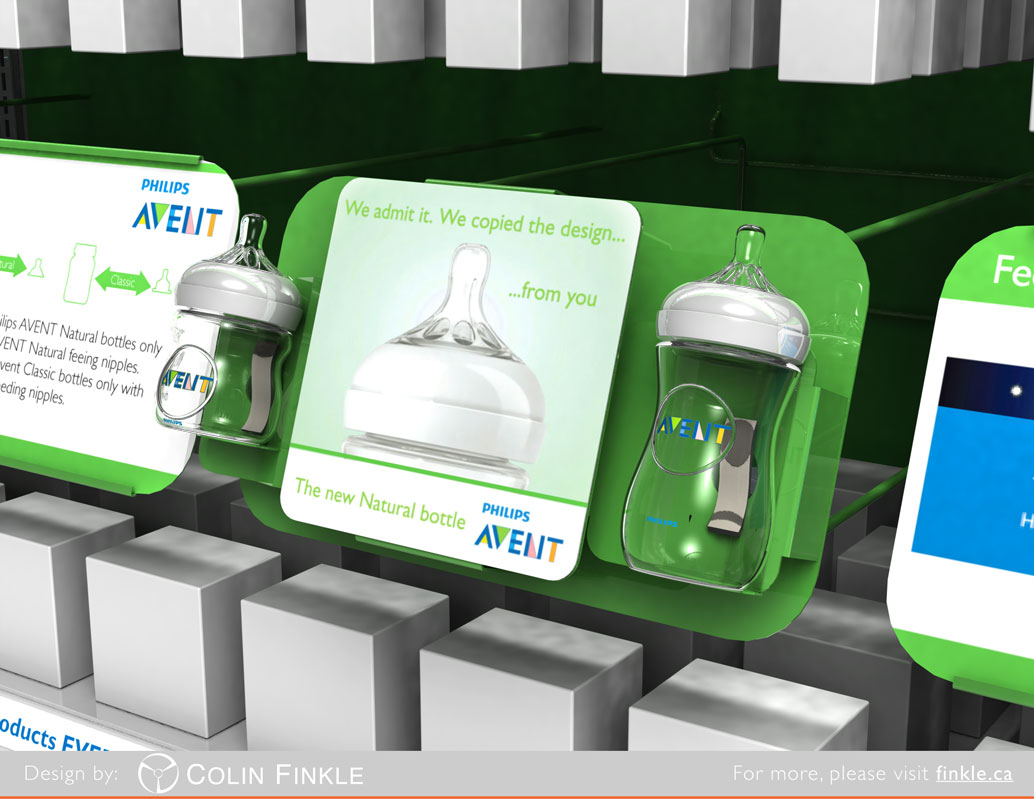 Solidworks rendering of bottle display for AVENT