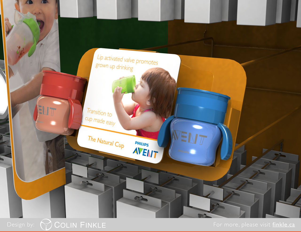 AVENT Sippy Cup display rendering created in Solidworks