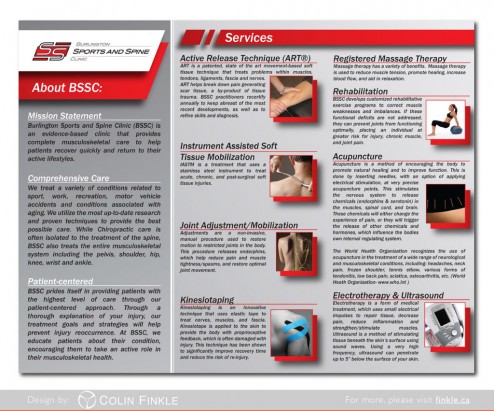 The back of the Sports and Spine brochure