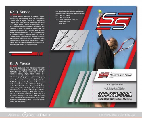 The front of the Sports and Spine brochure