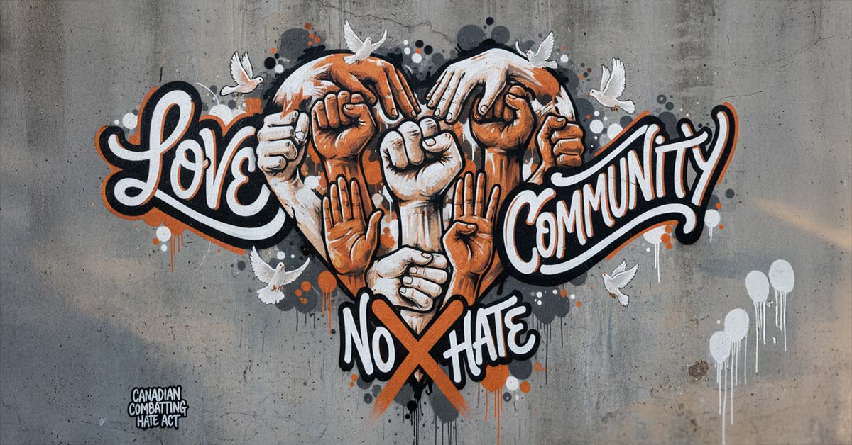 Generated with AI. A graffiti mural with love, community and no hate.